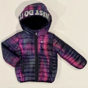 Nike Just Do It Puffer Jacket Girls 2T Boys Galaxy Printed Hooded Winter Coat